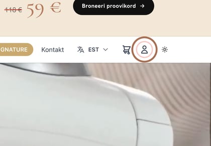 kehastuudio.ee esileht: konto-ikoon paremas ülanurgas