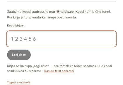 Sisselogimine: 6-kohalise koodi väli